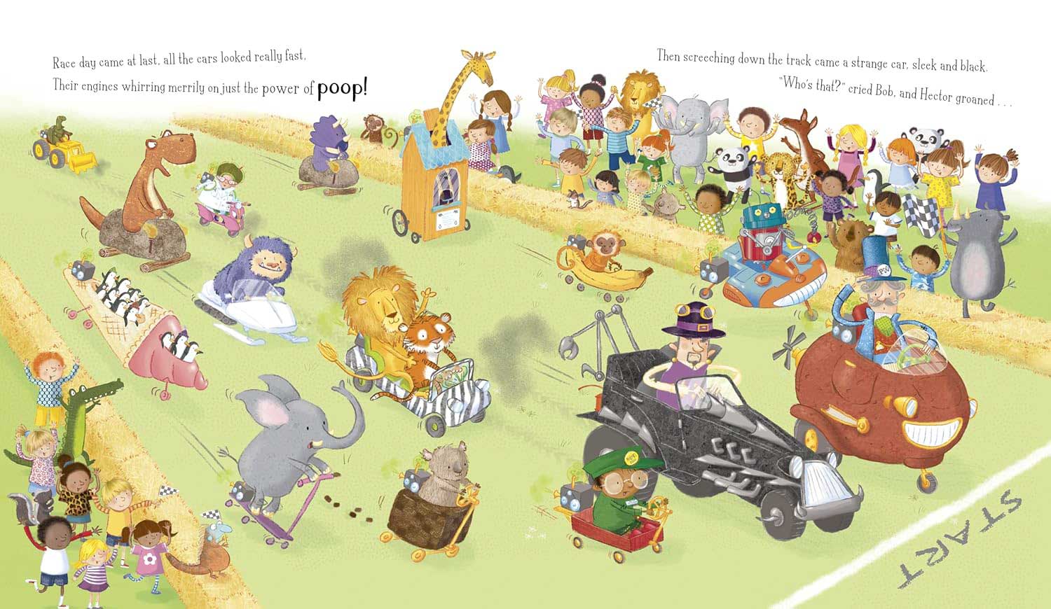 Poo in the Zoo: The Super Pooper Road Race by Steve Smallman and Ada Grey spread 1