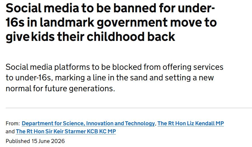 UK government social media ban 2026