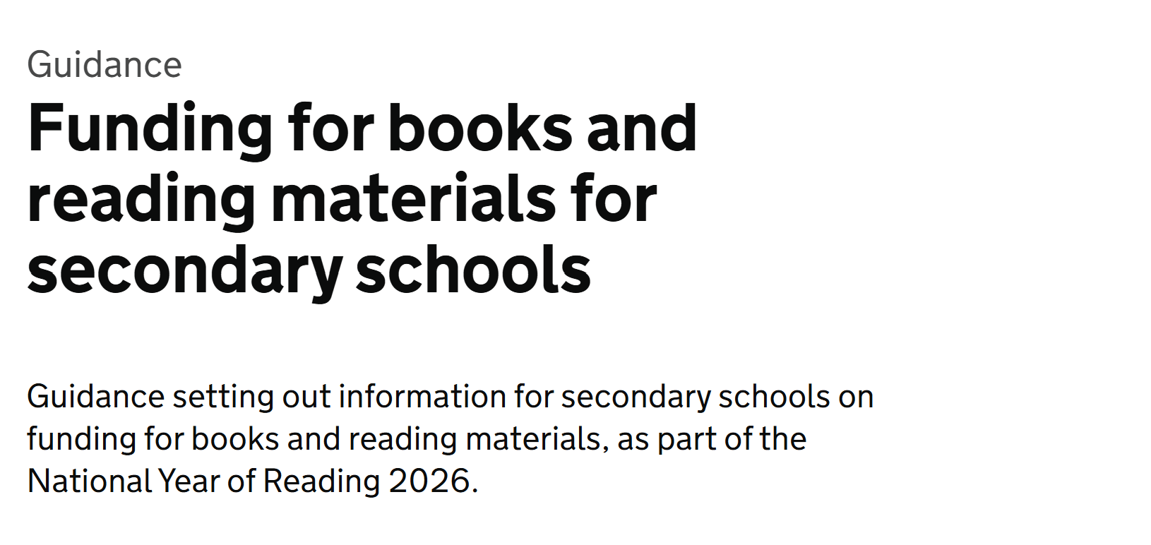 Funding for books and reading materials for secondary schools